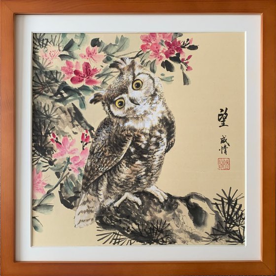 Owl, Original Gongbi Brush Painting
