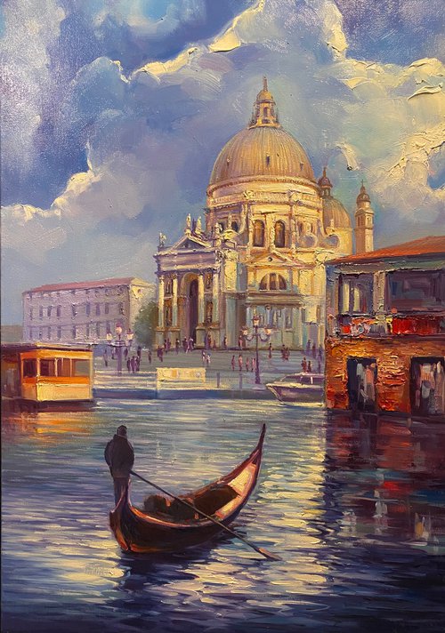 “Venice in Blue Hues” original oil painting by Artem Grunyka