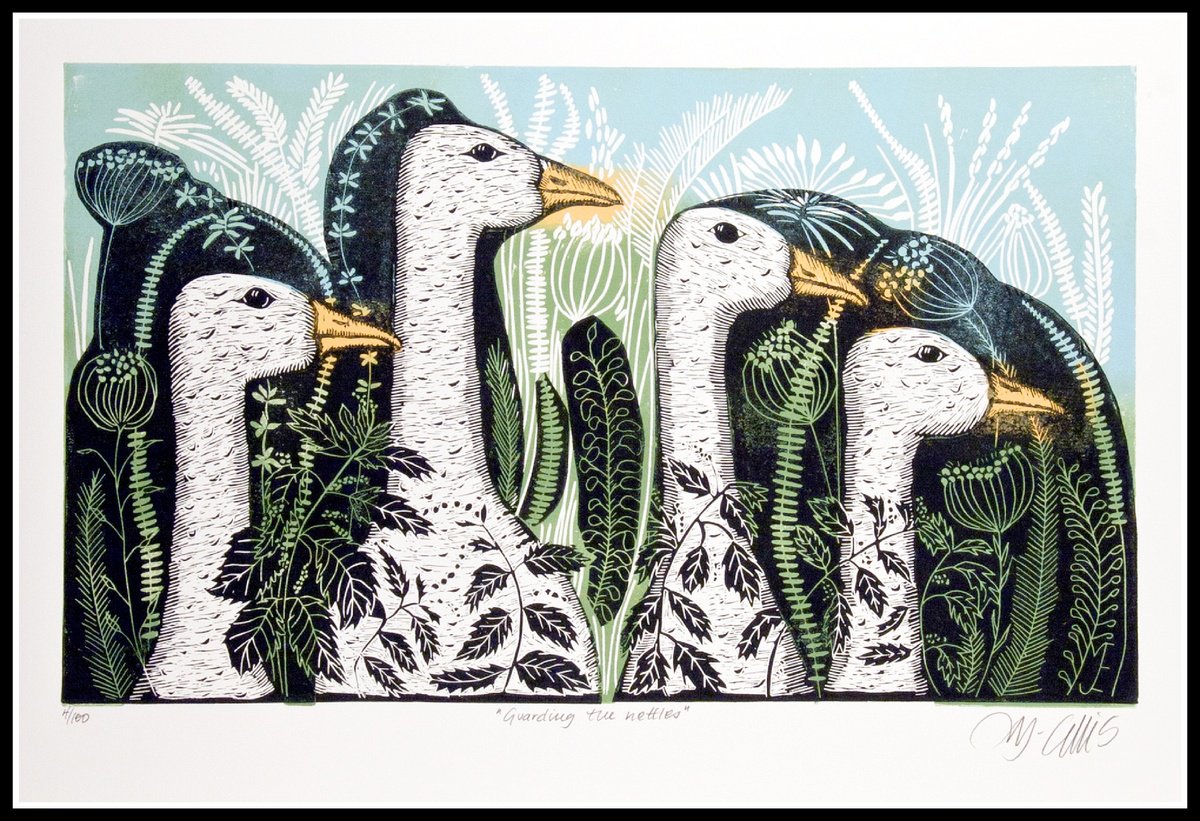 Illustrative Linocut , Guarding The Nettles By Mariann Johansen-Ellis, 25 X 17, Artwork For Sale On Artfinder