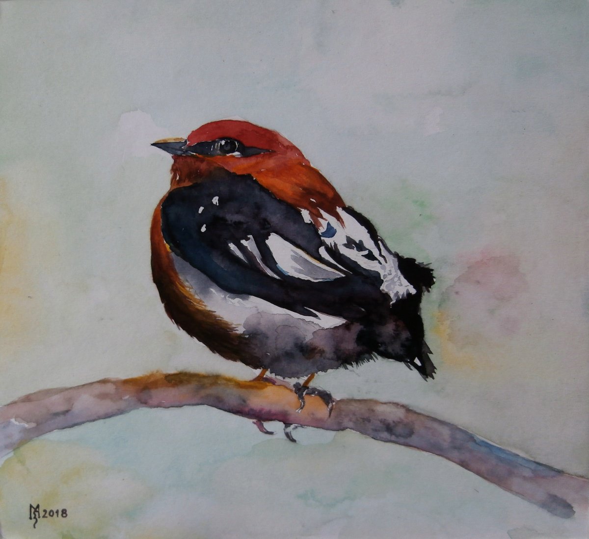 Impressionistic Animal Watercolour By Zoran Mihajlovic Muza, 10 X 9", Fire Bird, Original Artwork