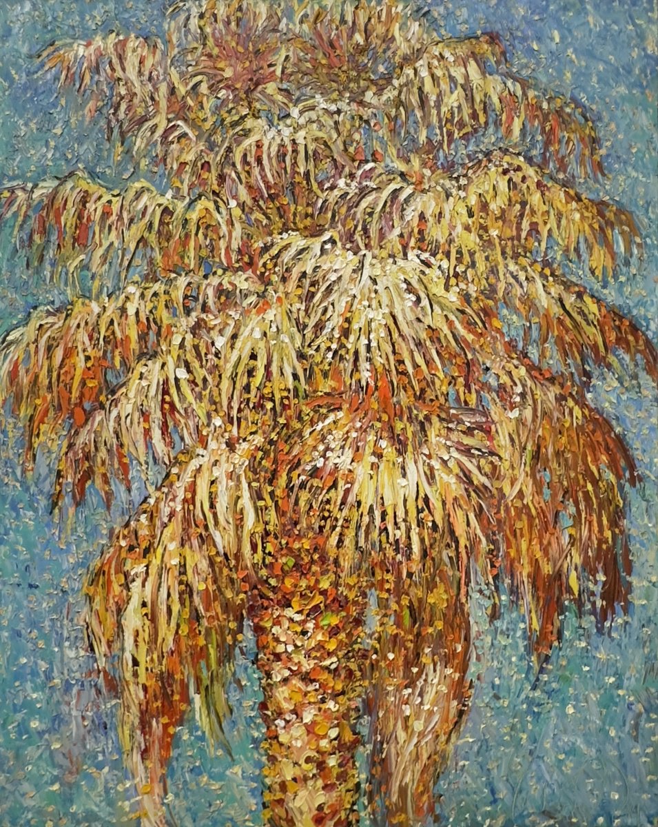 Impressionistic Landscape Oil Painting By Andrii Chebotaru, 31 X 39, Palm Tree, Original Artwork