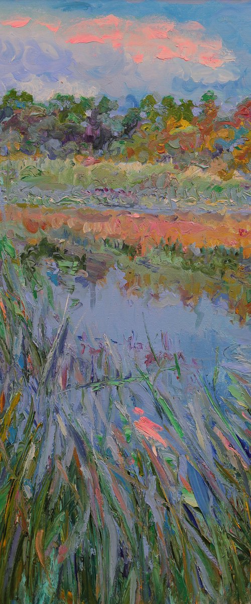 PINK CLOUD - Oil Painting for Sale - Landscape - Blue Sky - Medium Size - Nature - Gift 110x85cm by Karakhan