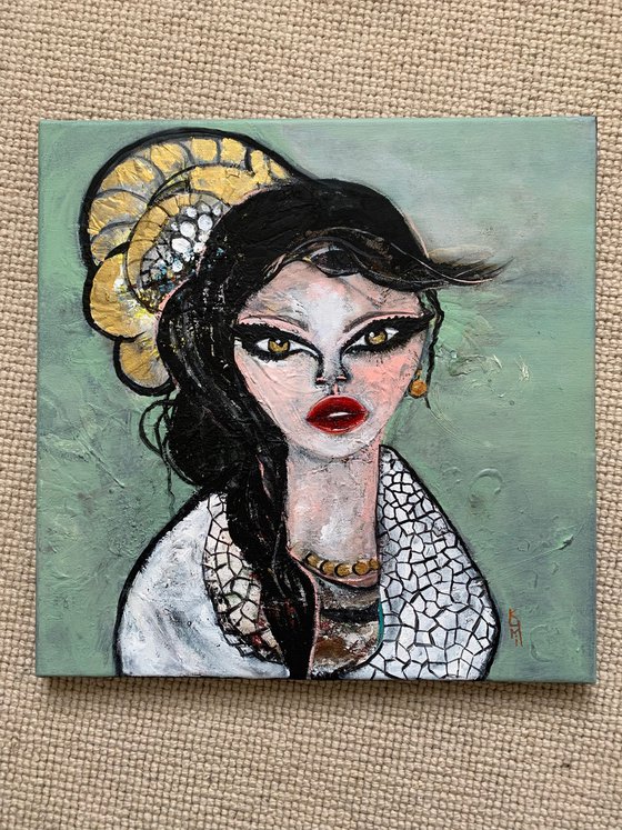 Big Eyes Portrait Woman Beautiful Wall Art Acrylic on Canvas Painting Home Decor