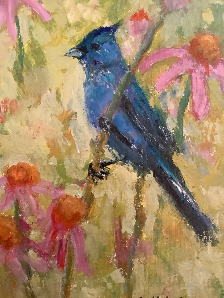 Impressionistic Animal Oil Painting By Lia Matevosyan Haselton, 10 X 14", Garden Bird, Original Artwork