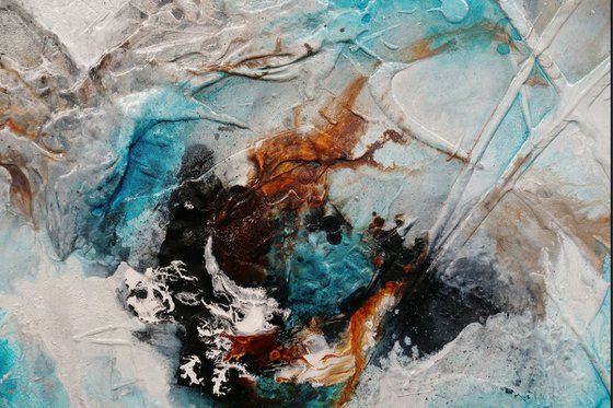 Aquatic Silk 140cm x 100cm Aqua Black Textured Abstract Art