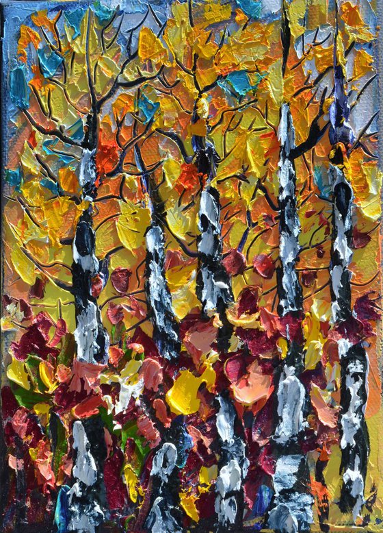 Mini Birch Trees # 2  (palette knife)