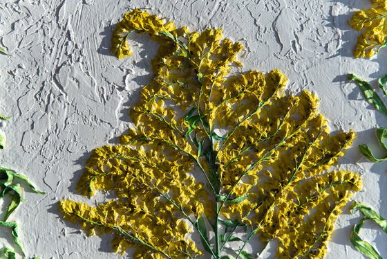 Goldenrod mixed media relief painting