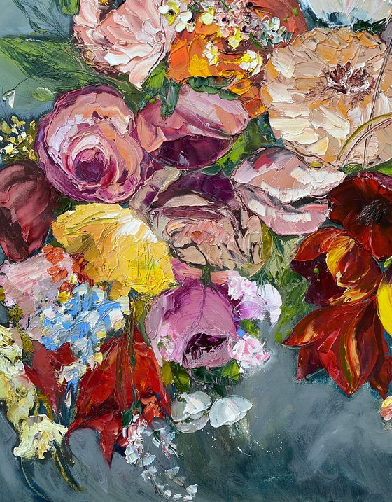 FLORAL PARADISE- original painting on canvas, floral painting, wall decor, bouquet