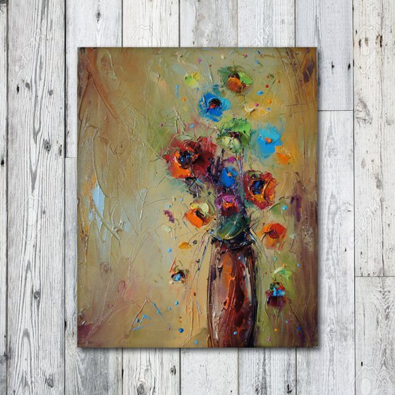 colorful fantasy, Flowers painting, Free shipping