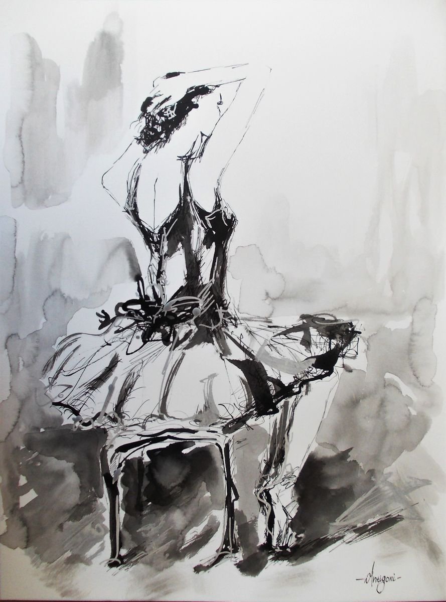 Ballerina Series- Original ballet ink drawing by Antigoni Tziora