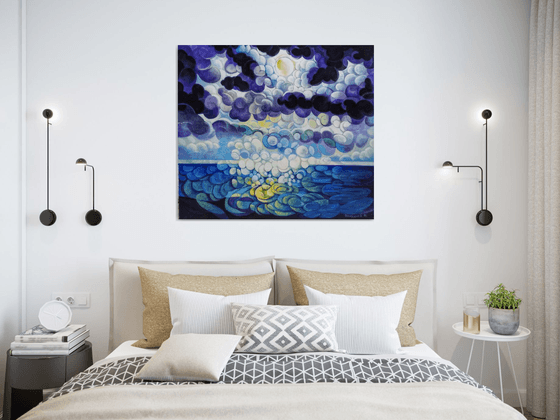 Full Moon (80x90cm, cubism, oil painting, ready to hang)