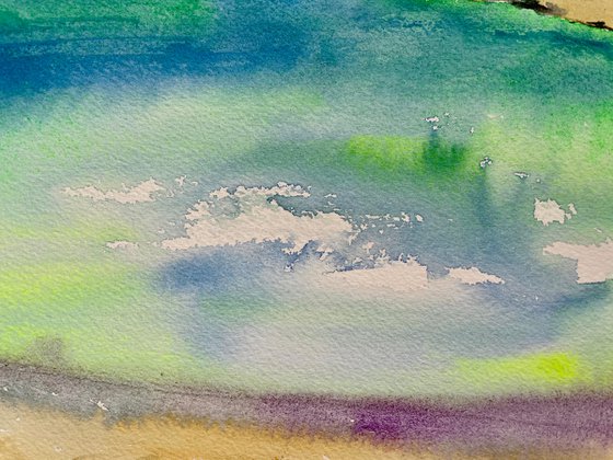 Beach Wall Art, Ocean Painting, Sea Original Watercolor Painting, Greece Landscape Art