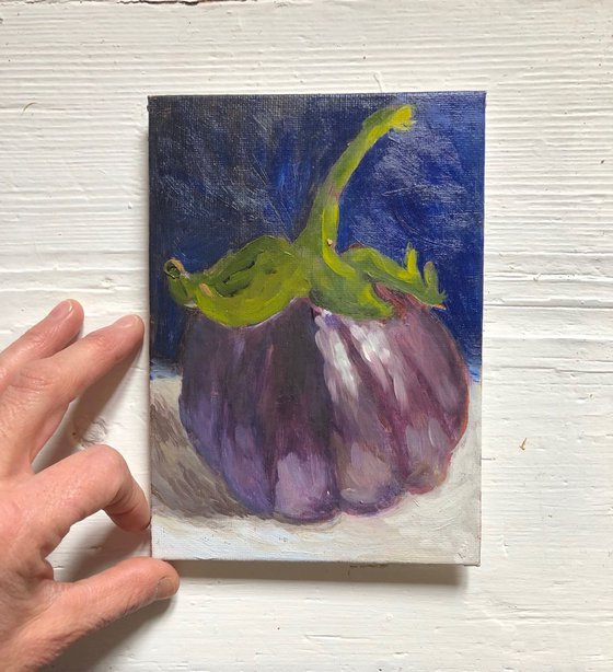 My Little Round Aubergine Still Life Oil Painting on Canvas Board