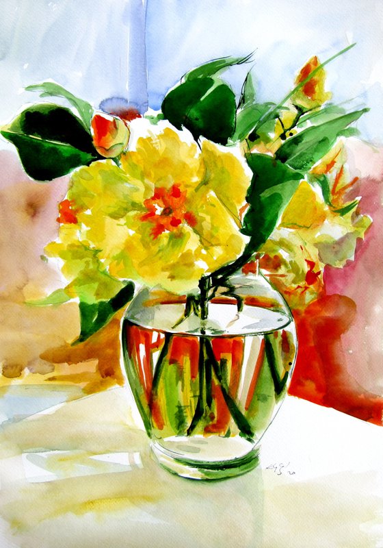 Still life with yellow flowers
