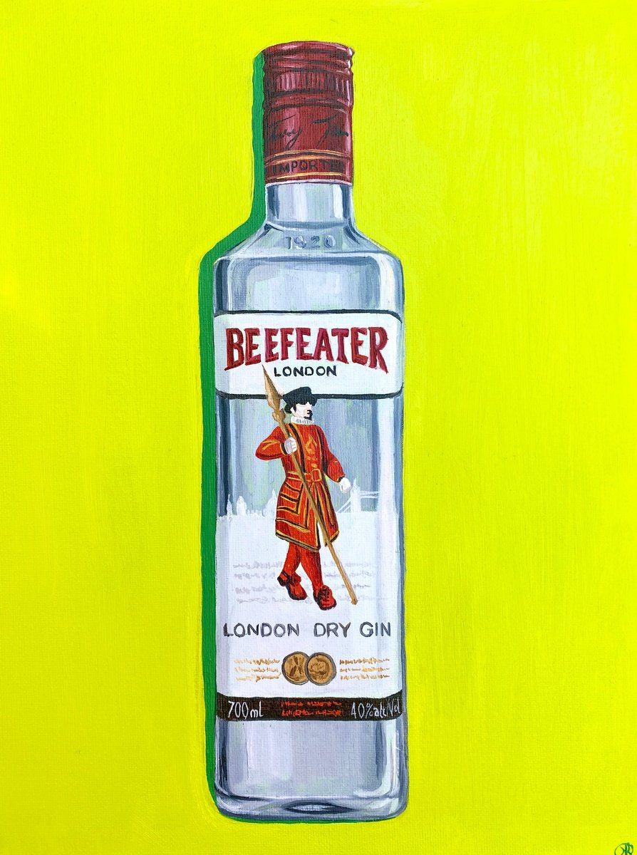 Urban And Pop Still Life Oil Painting By Kate Revill, 9 X 12", Beefeater, Original Artwork