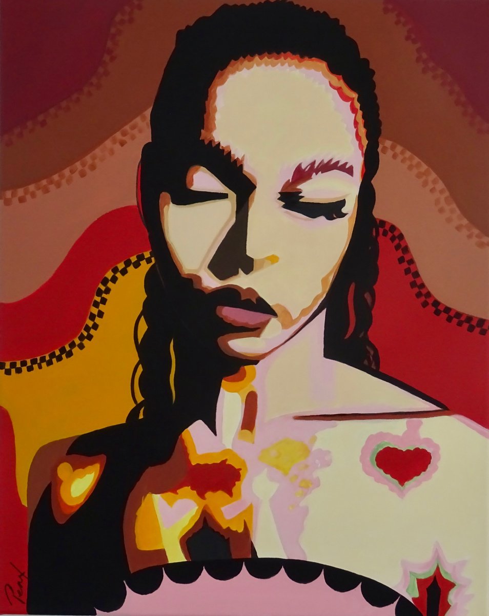 Expressive Portrait Acrylic Painting By Penny Burton, 16 X 20", Thoughts, Original Artwork