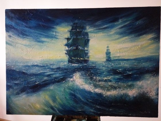 "Ships" Large painting by Artem Grunyka