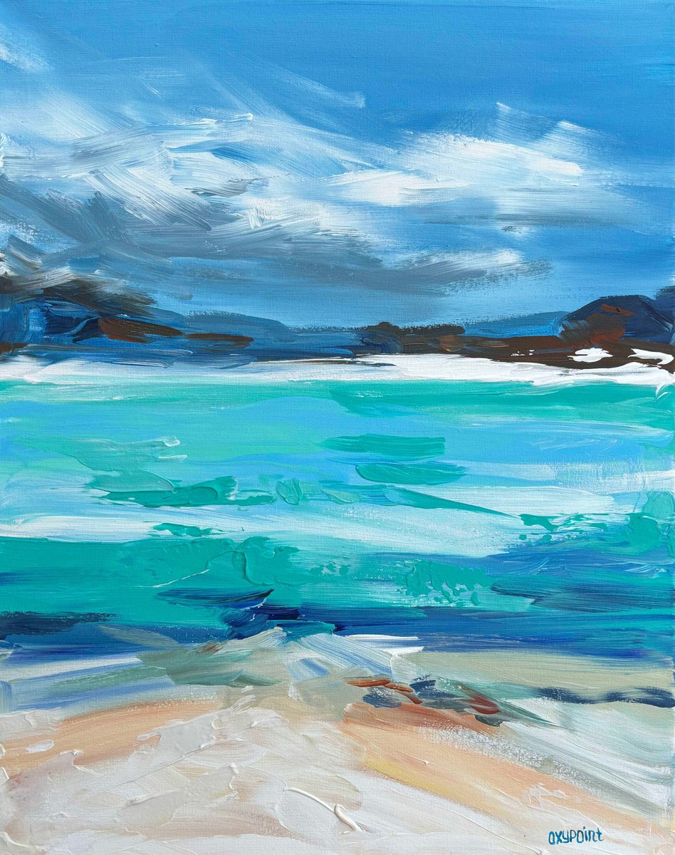 Impressionistic Landscape Acrylic Painting By Oxypoint, 16 X 20", "Abstract Seascape Ii", Original Artwork