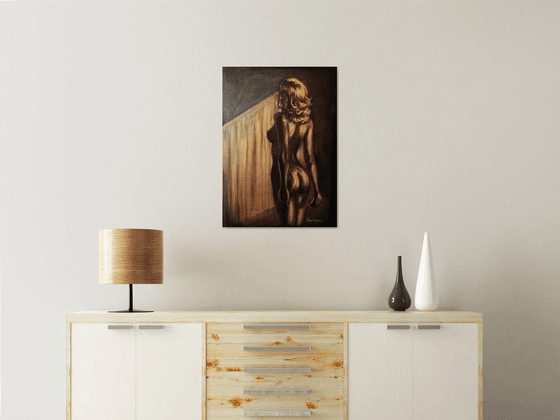 Beautiful Naked Woman Erotic Art Nude painting Black and Gold
