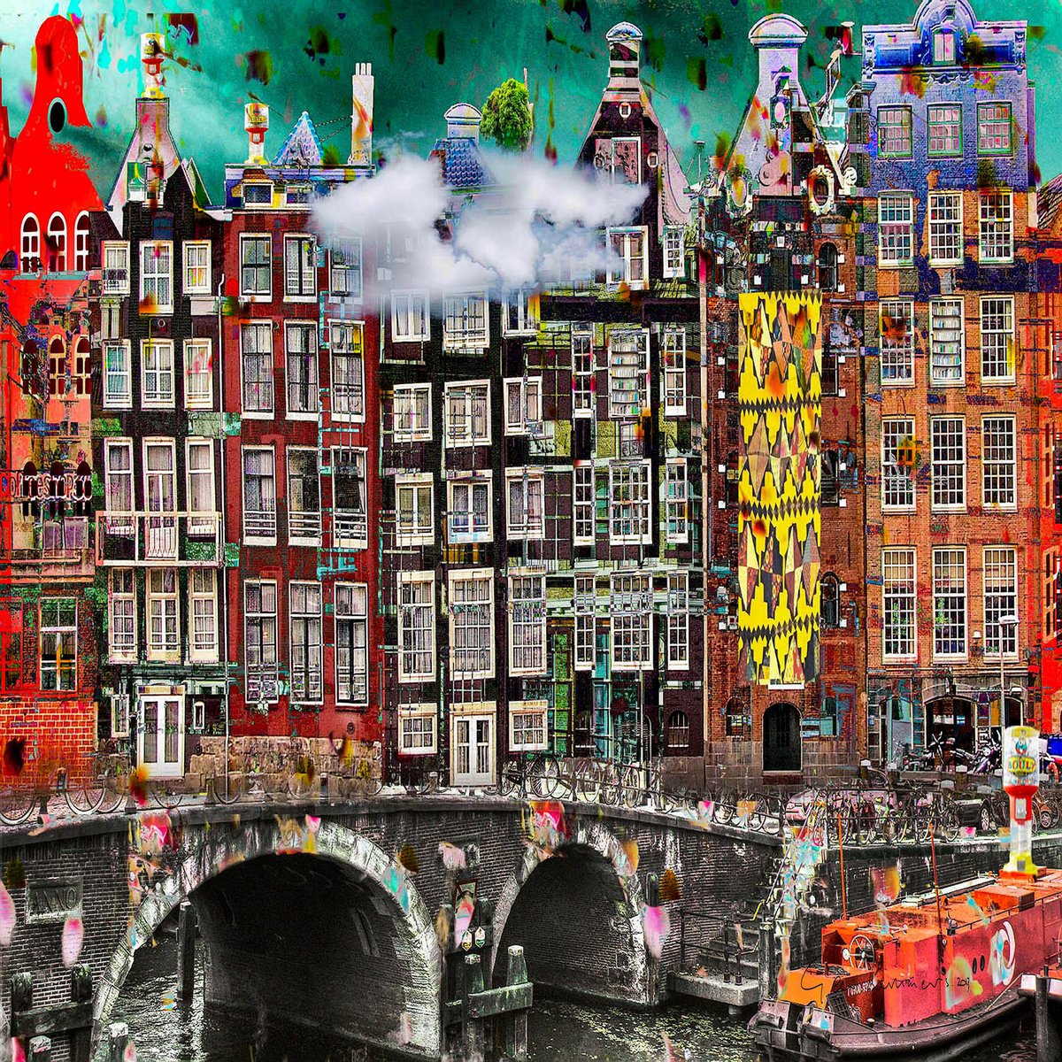 Expressive Cityscapes Photograph By Geert Lemmers Fpa, 31 X 31, Amsterdam View Opus 333, Original Artwork