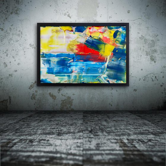 "Crystal Blue Persuasion" - Original PMS Large Abstract Acrylic Painting On Panel, Framed - 38" x 26"