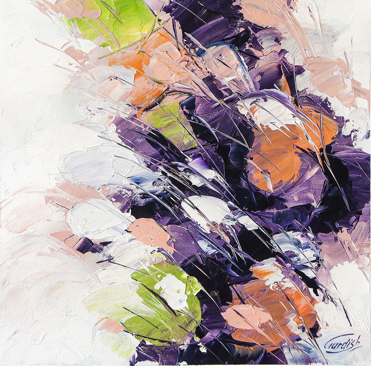 Abstract Acrylic Painting By Artist Gurdish Pannu, 18 X 18, Kew Garden Flowers, Original Artwork