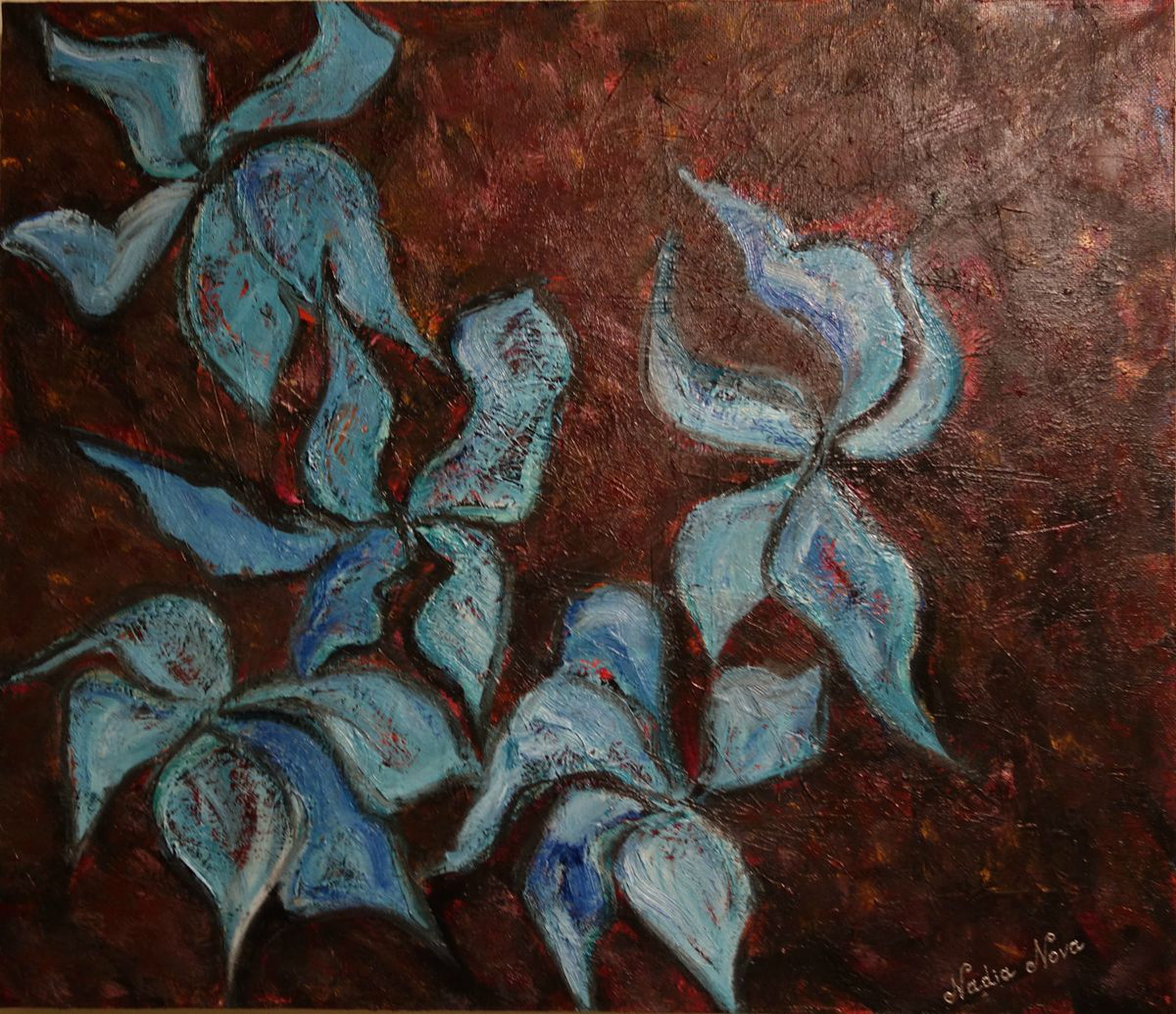 Blue Flowers Abstract Artwork 60 70 Sm In Mixed Media