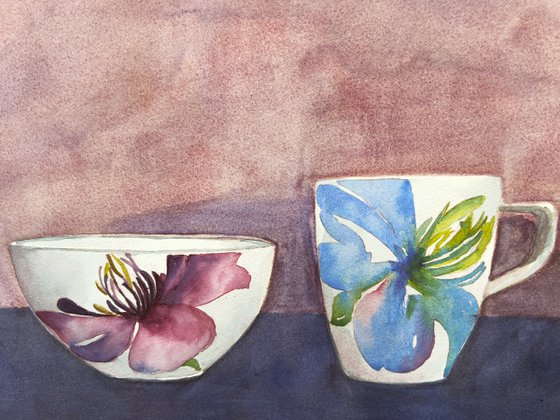 Floral bowl and mug
