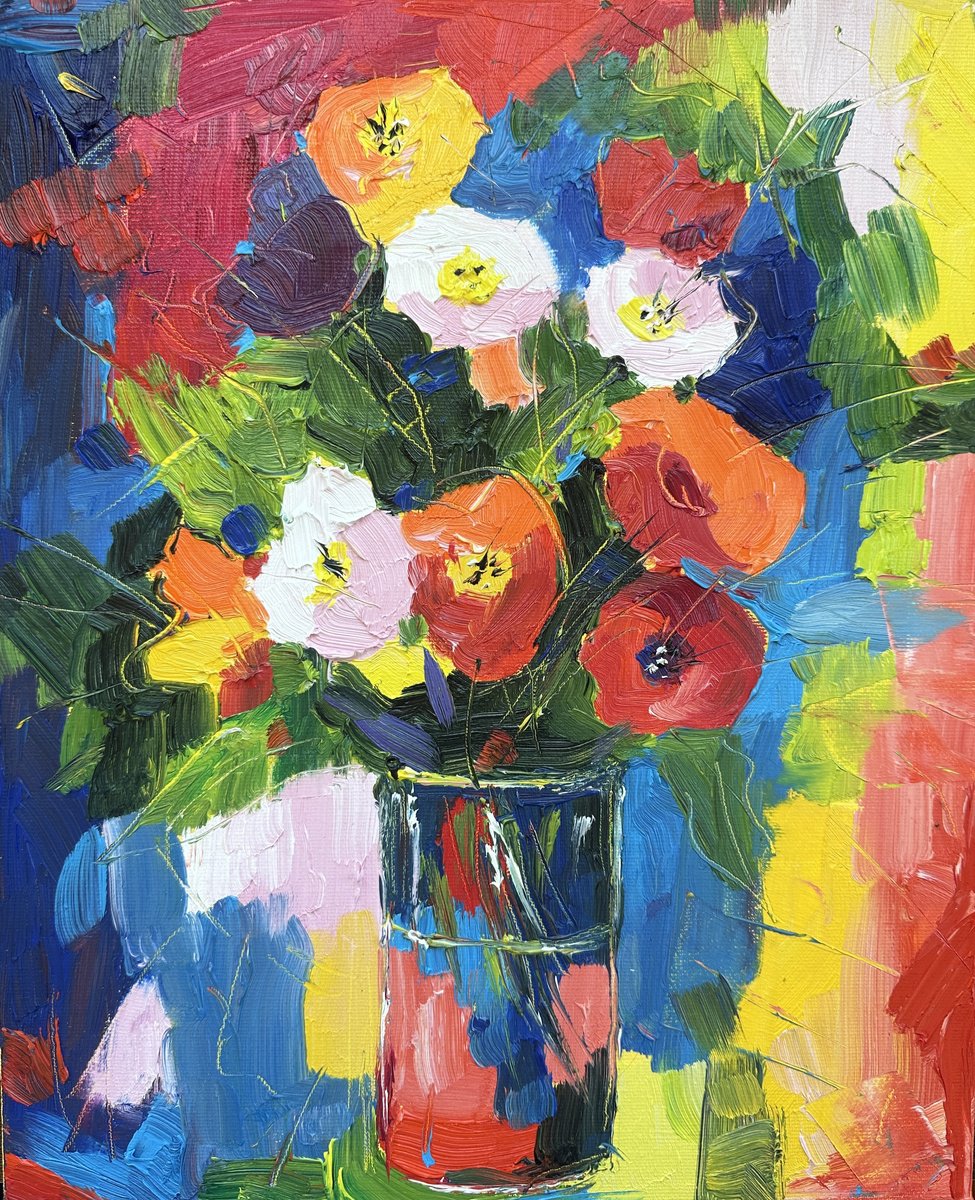 Impressionistic Botanical Oil Painting By Irina Anis, 13 X 16, Abstract Bloom, Original Artwork