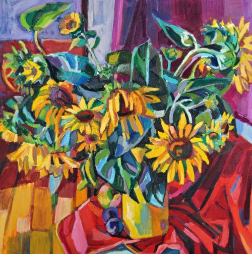Sunflowers / 60 x 60 x 2 cm by Maja Đokić Mihajlović
