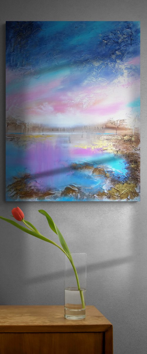 A large original modern abstract  mixed media painting "Love" from "Tenderness" Series by Vera Hoi