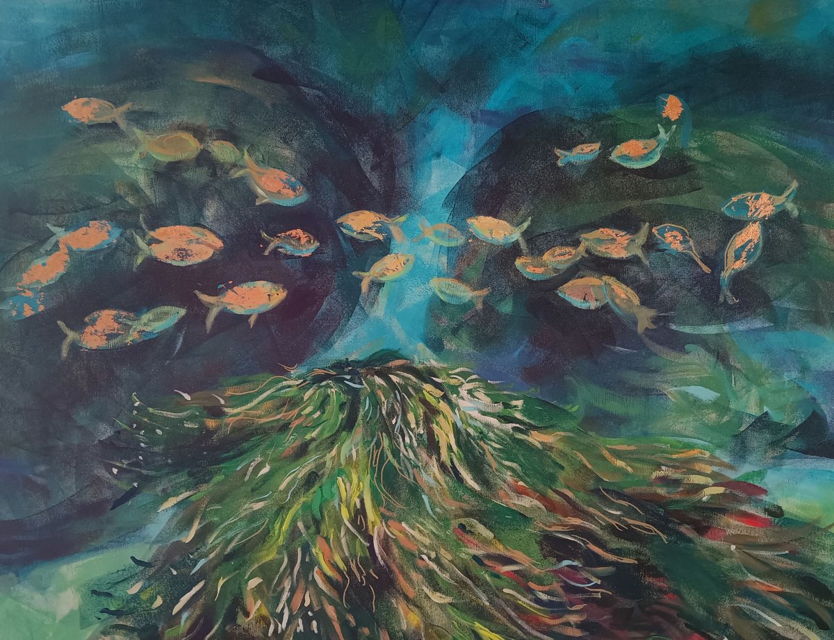 Expressive Landscape Acrylic Painting By Marina Del Pozo, 39 X 32", Posidonia, Original Artwork