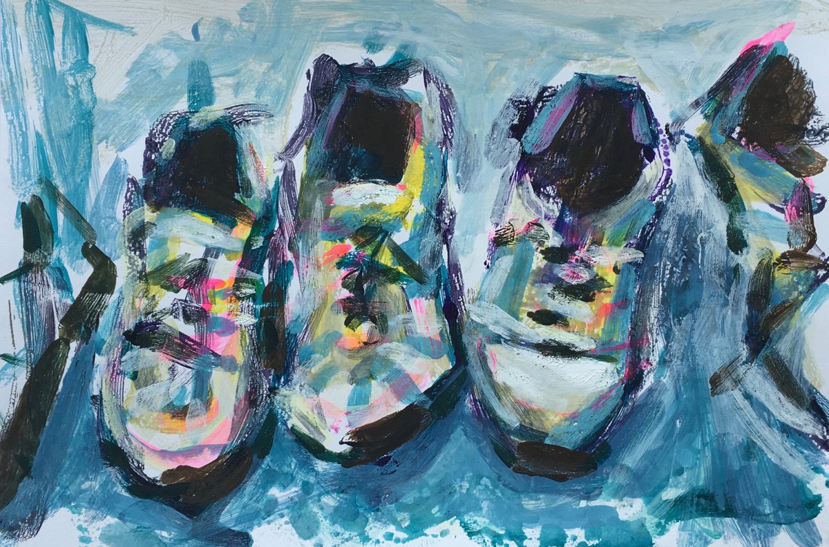 Expressive Still Life Limited Edition Print By Louise Gillard, 12 X 8", Trainers V, Original Artwork