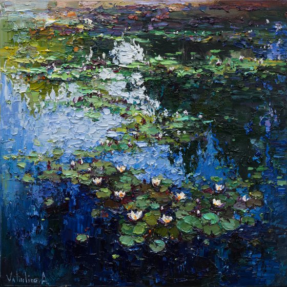 White Water Lilies - Impasto Original Oil painting