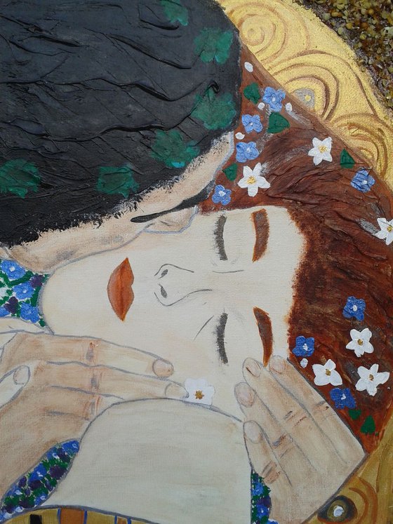 The Kiss. Abstract  Acrylic Painting and Natural Amber