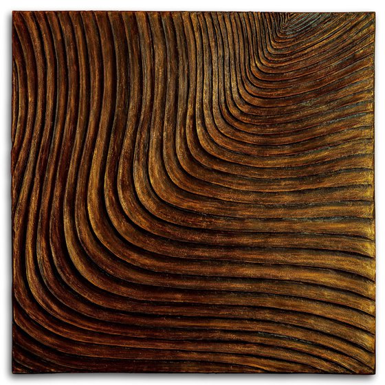 Woodcuts #4/P | Limited Edition #01/25 | Square Bronze Coated Wall Sculpture