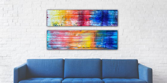 "Both Ends Of The Spectrum" - Original PMS Large Oil Painting Diptych on Recycled Wooden Panels - 48 x 24 inches