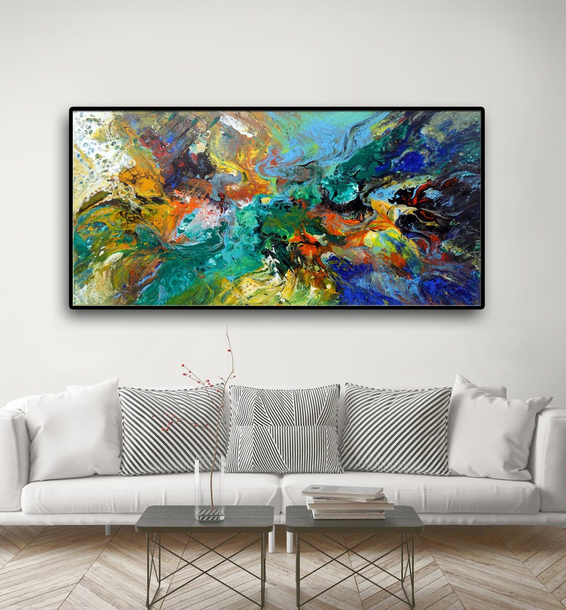 Impressionistic Abstract Acrylic Painting By Areti Ampi, 51 X 28, New Horizons, Original Artwork