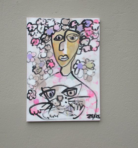 cat queen girl with cats portrait