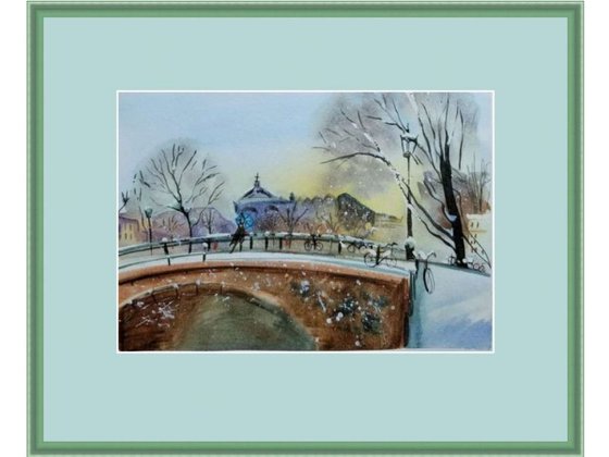 Winter Landscape #3. Original Watercolor Painting on Cold Press Paper 300 g/m or 140 lb/m. Landscape Painting. Wall Art. 7.5" x 11". 19 x 27.9 cm. Unframed and unmatted.