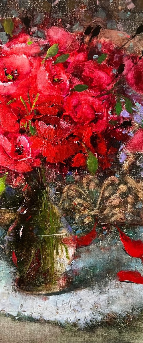 Vibrant poppy bouquet in English cottage by Yulia Odukalets