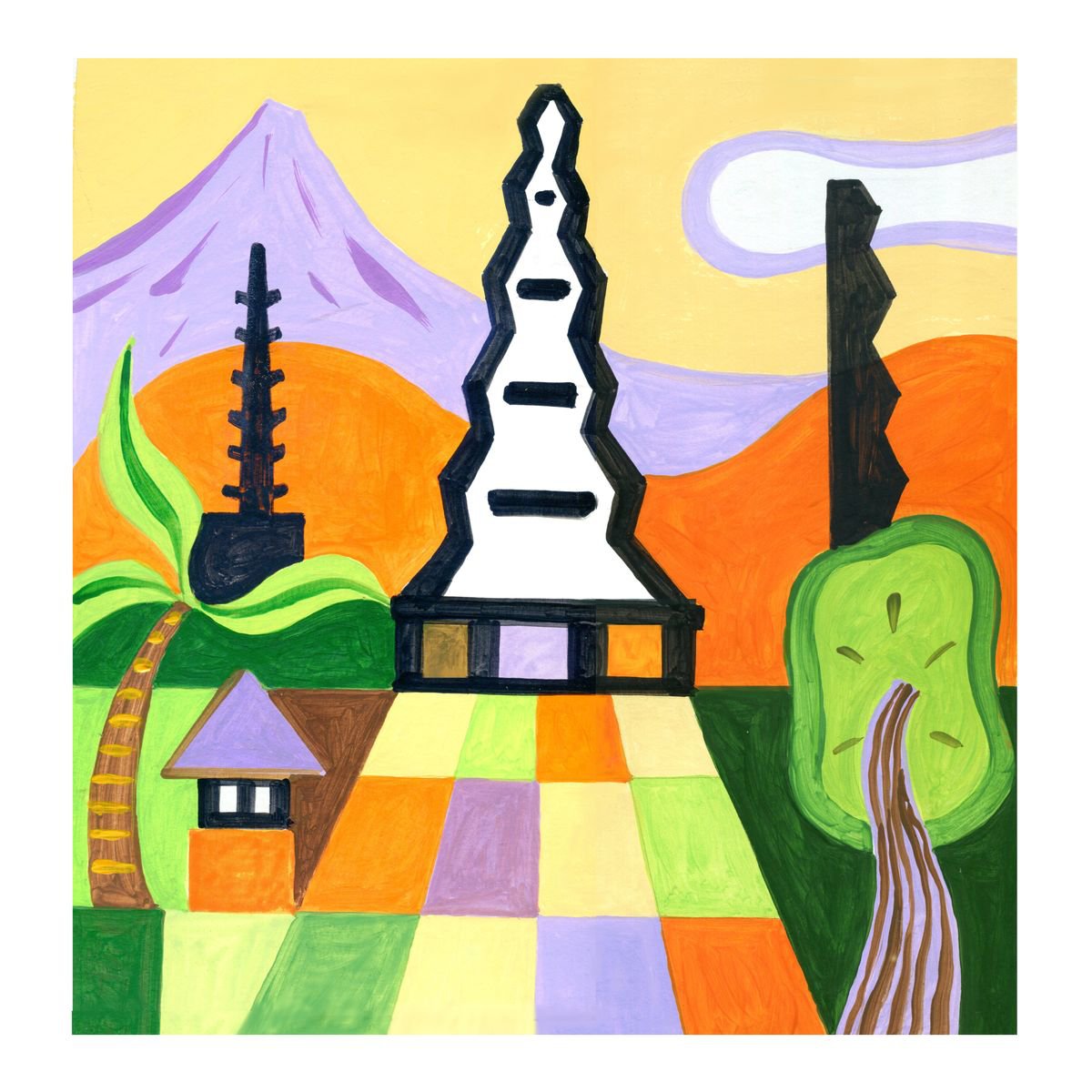 Graphic Acrylic Painting , Bali-Besakih_03 By Andre Baldet, 13 X 13, Artwork For Sale On Artfinder