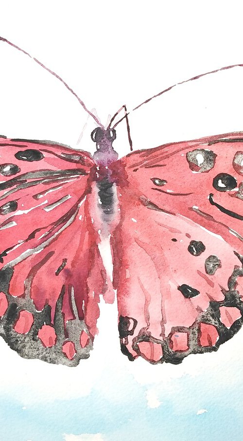 Red butterfly artwork, watercolor illustration by Tanya Amos