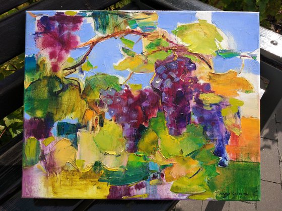 Sweet Grape | Vineyards in a mountains | Gifts of autumn | Original oil painting