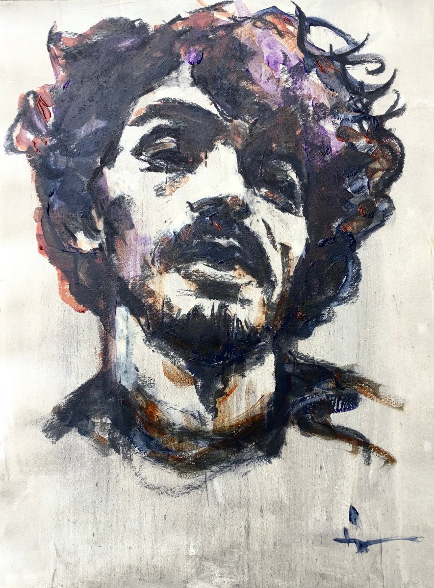 Expressive Portrait Acrylic Painting By Dominique Deve, 12 X 16, The Poet, Original Artwork