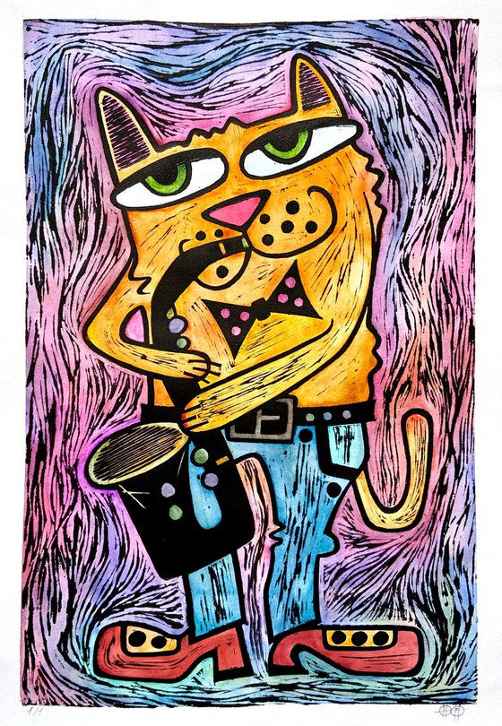 Сat with saxophone, color #1