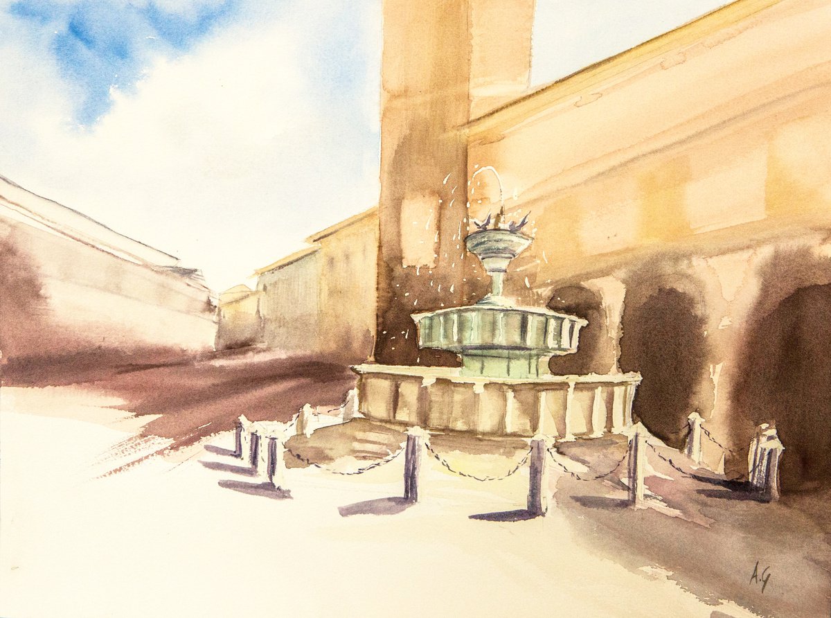 Impressionistic Cityscapes Watercolour By Aneta Gajos, 16 X 12, Fabriano Fountain, Original Artwork