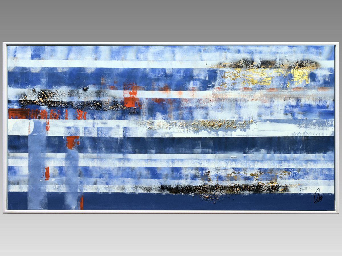 Blue Horizontal - Acrylic Painting - Abstract Art, Framed Canvas Wall Art by Edelgard Schroer