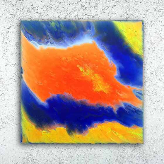 "Escape To Orange Island" - Original Abstract PMS Acrylic Painting - 24 x 24 inches