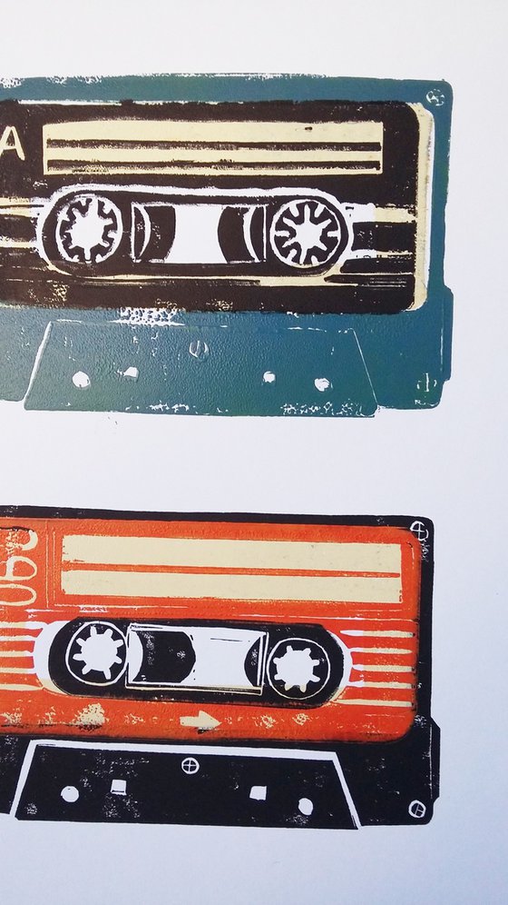 Linocut cassette tapes #65